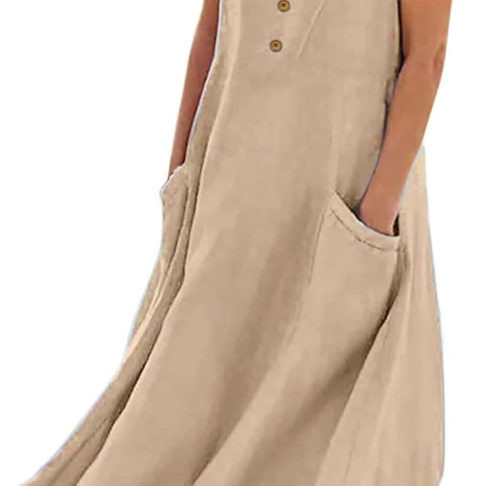 Women's Plus Size Cotton Linen Maxi Dress Casual Summer Beach Long Dress